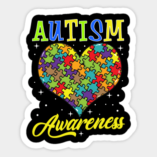 Colorful Autism Awareness Day Puzzle Heart Sticker